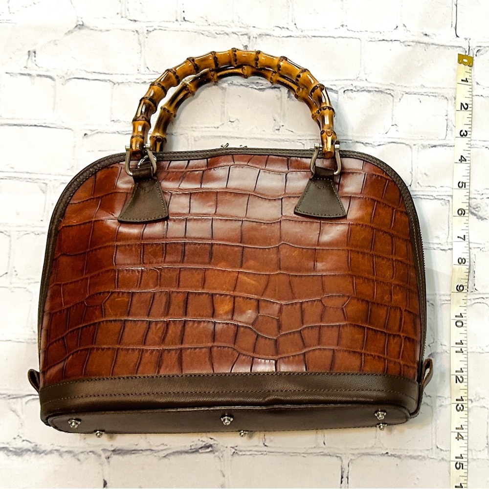 Dooney & Bourke Brown Croc-Embossed Satchel with Bamboo Handles - Vintage VGUC - Picture 4 of 15